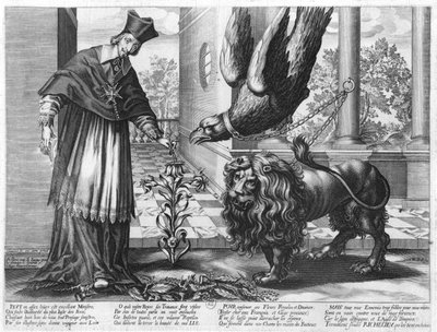 Allegory in praise of Cardinal Richelieu fighting against Austria, Spain, and the enemies within France, 1628 by Jean Ganiere or Gagniere